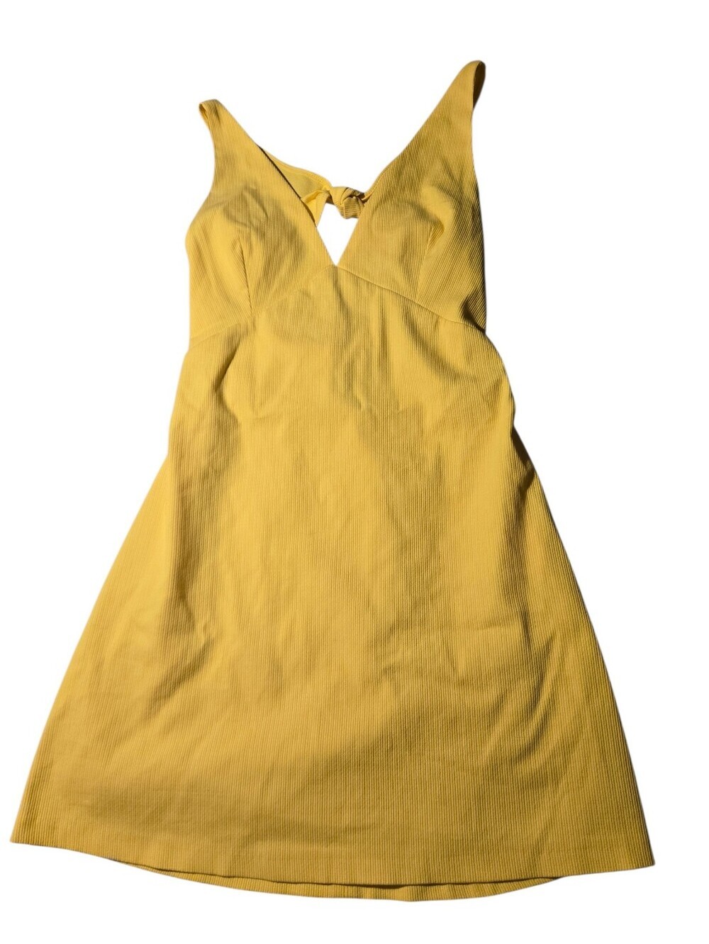 Zara Trafaluc Lemon Yellow Empire Waist A-Line Dress Open Back Bow Y2K Womens L